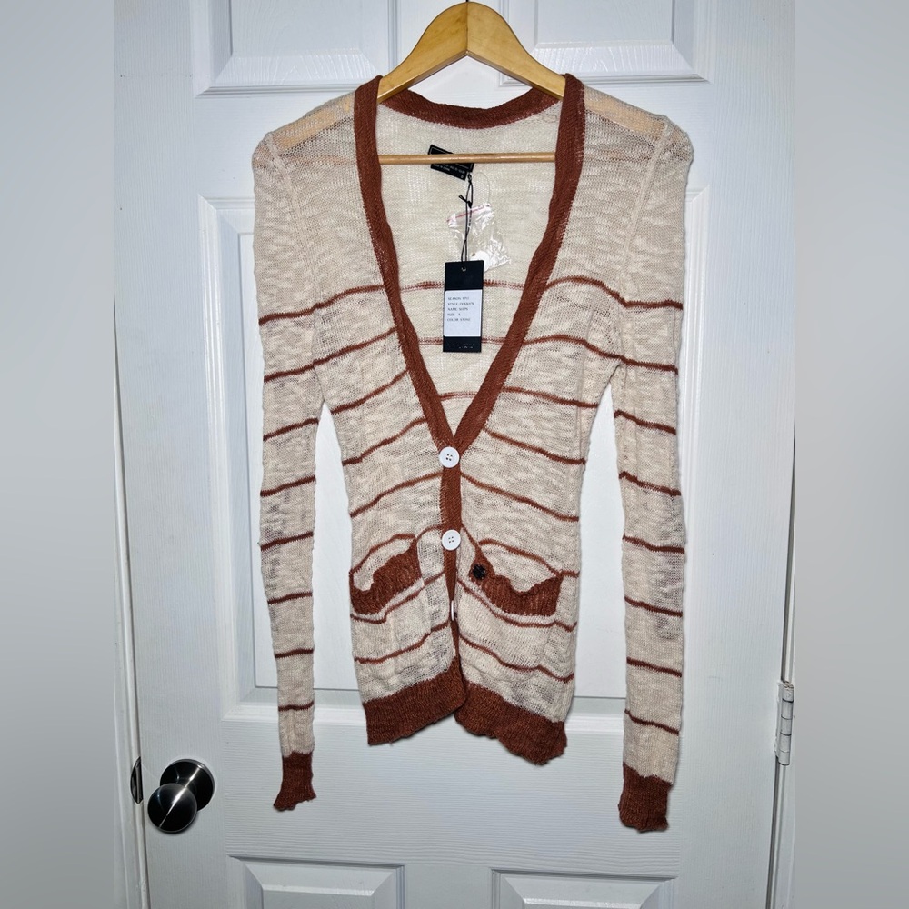 Obey | Tan & Cream Striped Button-Up Cardigan | Small | NWT